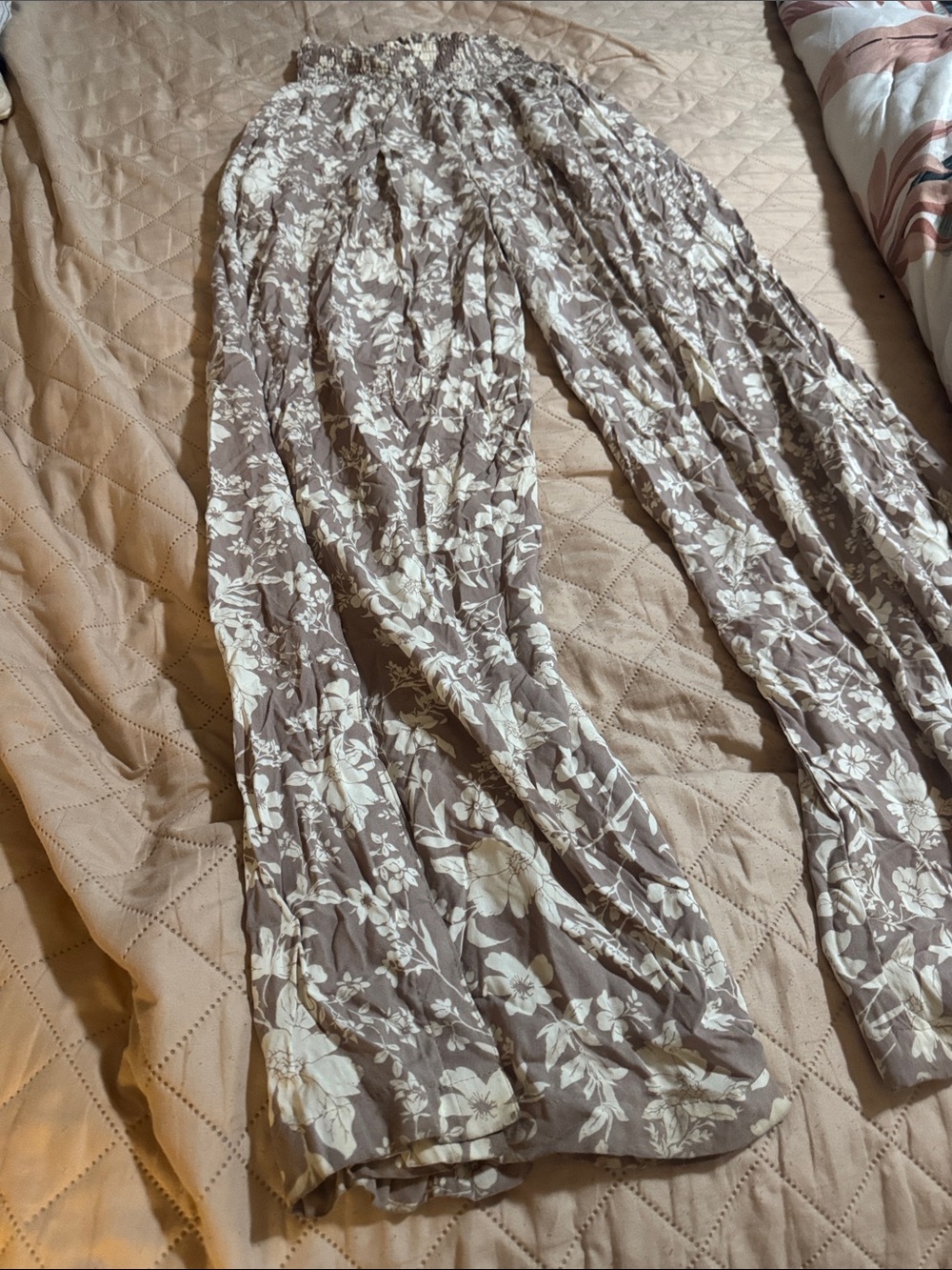 Streetwear Society Taupe Maxi Skirt with Cream Floral Print